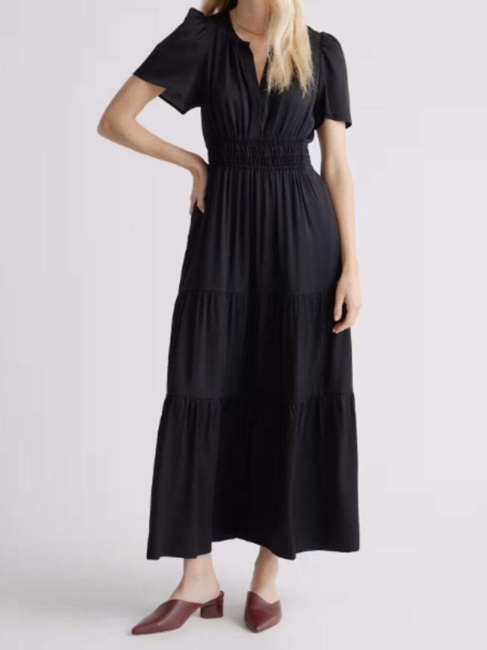 New! Quince Washable Stretch Silk Tiered Maxi Dress Size Large
